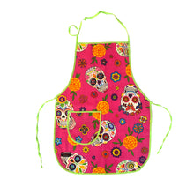 Pink Day of the Dead Apron with sugar skulls and marigolds